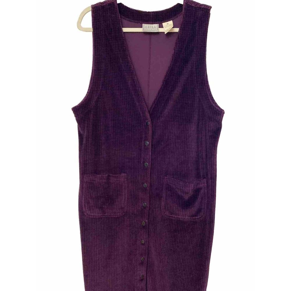 Vtg Erika Studio‎ Purple Plum Velour Jumper Dress Sz M Maxi Whimsigoth 90's